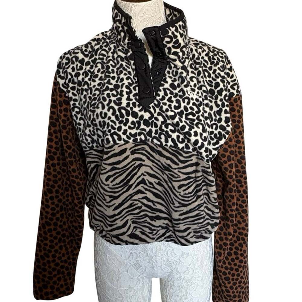 Vans Wild Patchwork Fleece Mock Neck Pullover Sweatshirt Animal Print XS